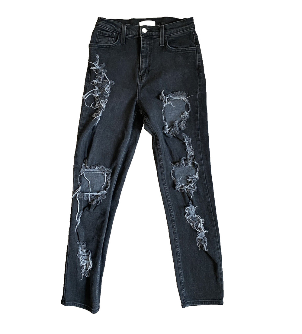 Vibrant Jeans Womens Size 5 Distressed Black Denim Thrashed Vintage USA Made